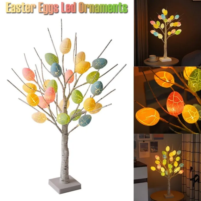 Easter Decoration 60cm Birch Tree Home Easter Egg LED Light Gift Spring Party Tabletop Ornaments Light Easter Party Kids Gifts