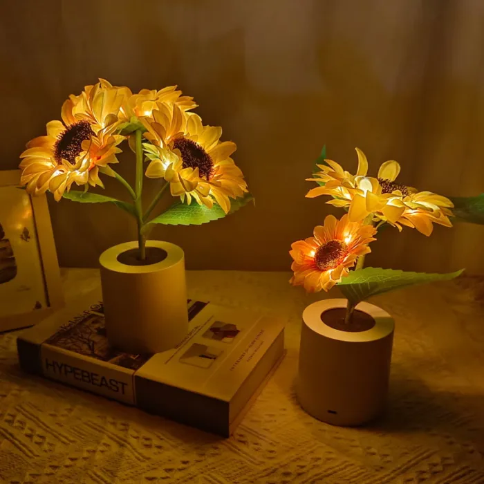Rechargeable Sunflower Led Simulation Night Light Table Lamp Simulation Flowers Decorative Desk Lamp For Resturaunt Hotel Wedding Gift