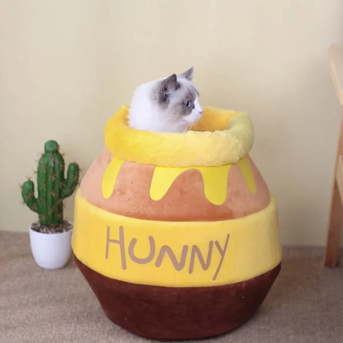 Honey Pot Cat Nest Cartoon Cat Bed House Cave Lounger For Cats Kittens Puppy Kennel Warm Closed Box Cute Pet Sleep Bag Small Dog