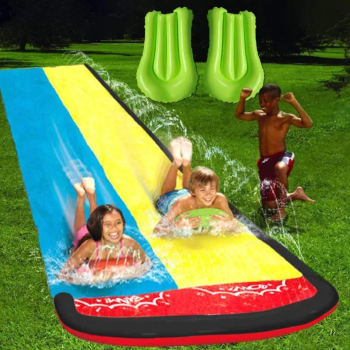 Children Double Surf Water Slide Outdoor Garden Racing Lawn Water Slide Spray Summer Water Games Toy