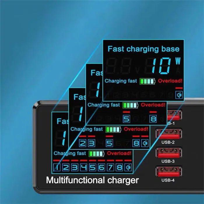 100W 8 ports Quick Charger, Fast Charging Station For for all Smart Devices, Multi-Interface Wireless Charger