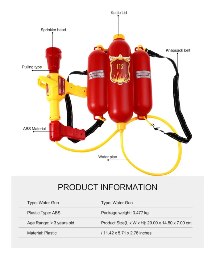 Children's Fire-fighting Plastic Water Gun Toy Pull-out High-pressure Backpack Drifting Creative Jet Water Gun