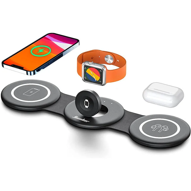 Three In One Wireless Foldable Magnet 15W, Fast Wireless Charging Pad, Travel Charger for Multiple Devices, Foldable 3 in 1 Wireless Charging Station
