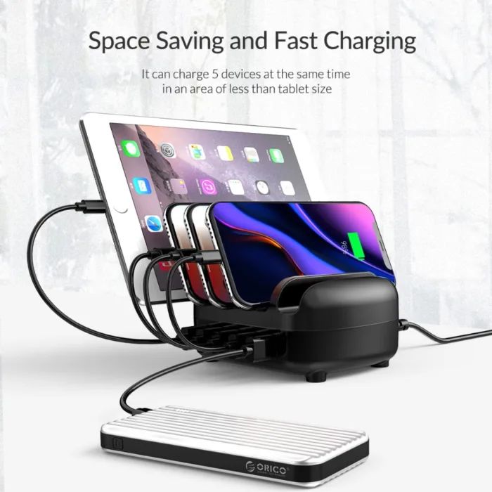 Super fast Multi charger, 5 Ports USB Charging Station, Multi-Device Charging Organizer for all smart devices